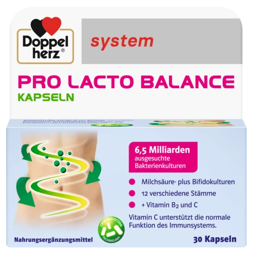 Abbildung der Produktverpackung Doppelherz system PRO LACTO BALANCE KAPSELN Frontansicht